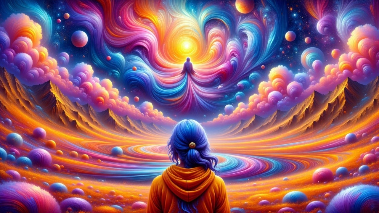 Cosmic Scene with Vibrant Colors and Celestial Bodies