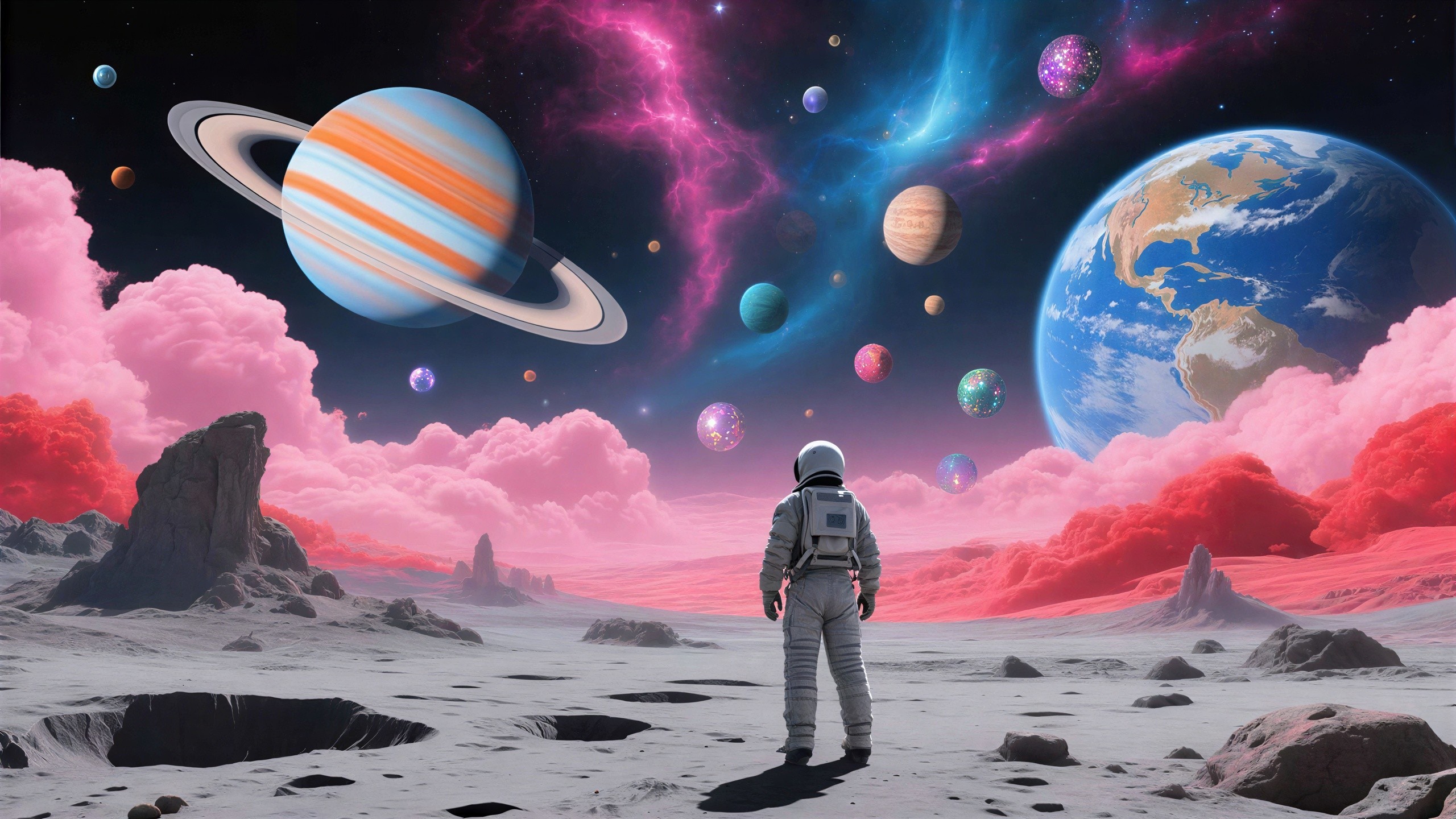 Futuristic Astronaut on Alien Planet Under Starry Sky
