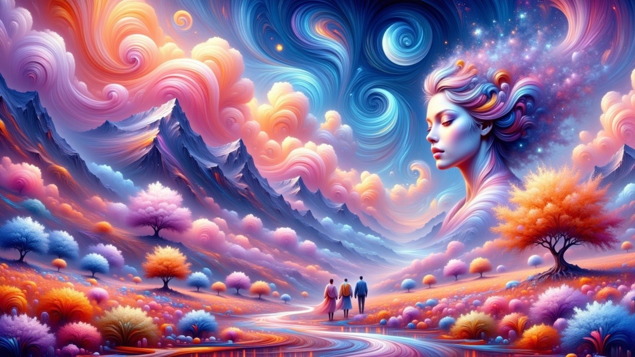 Surreal Landscape with Vibrant Colors and Figures