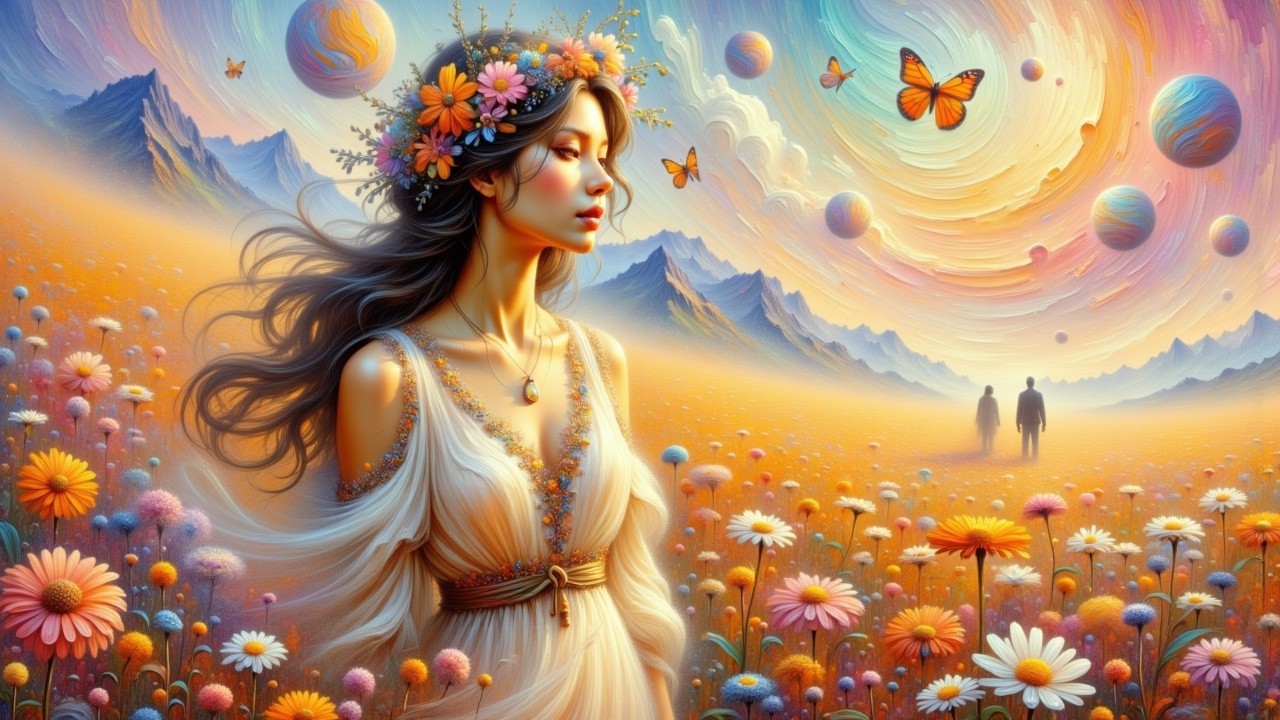 Dreamlike Landscape with Woman and Butterflies