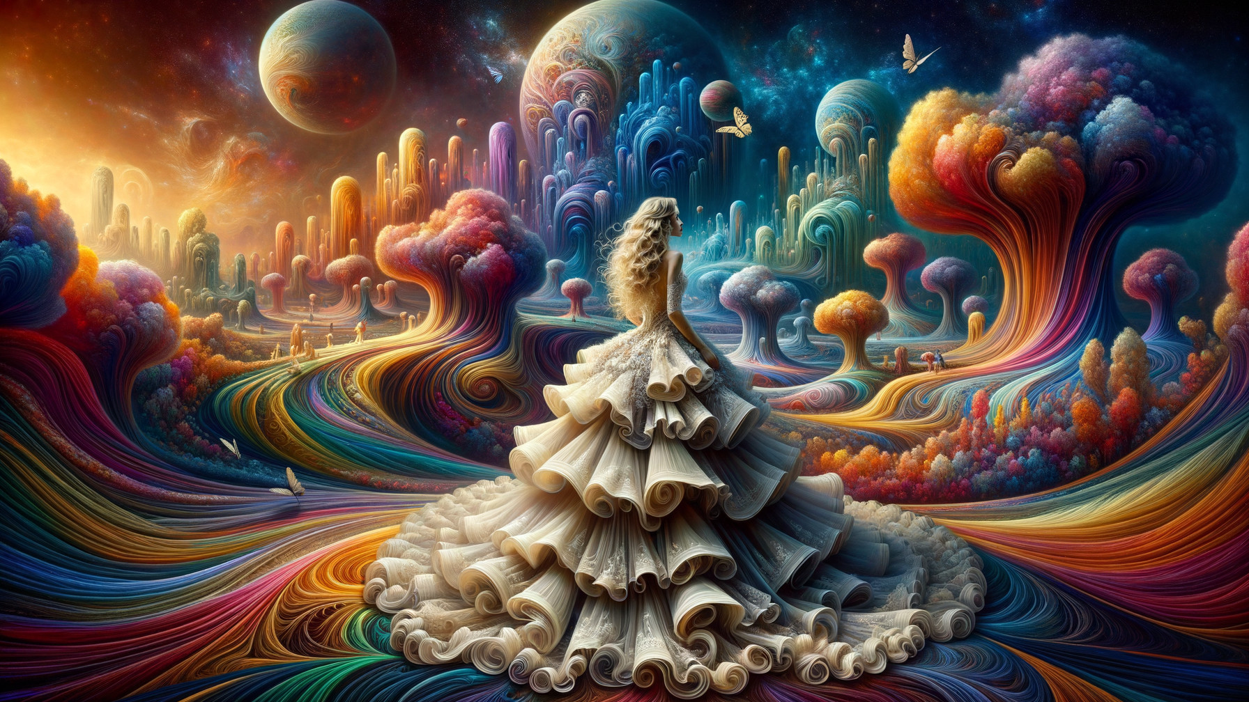 Surreal Landscape with Vibrant Colors and Whimsical Elements