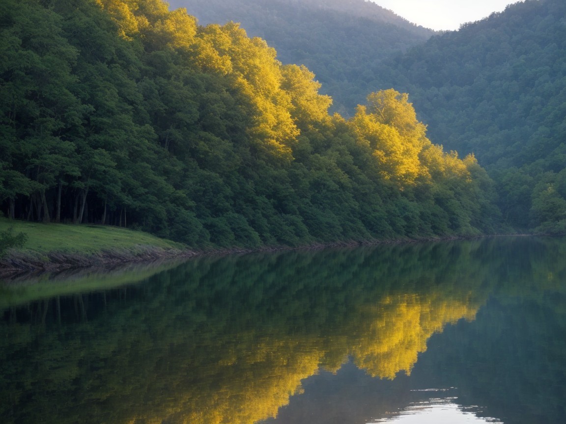 Serene Lake Landscape with Lush Green Trees