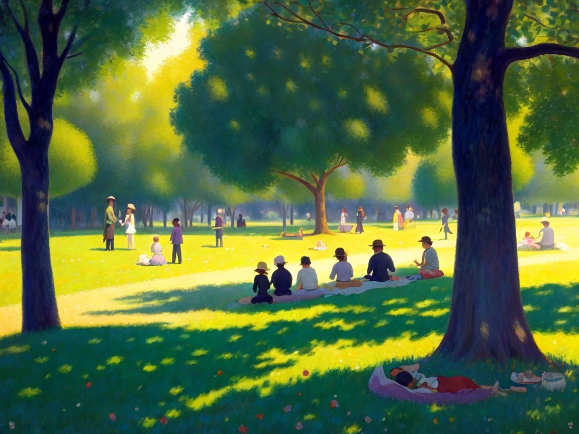 Vibrant Park Scene with People Enjoying Nature