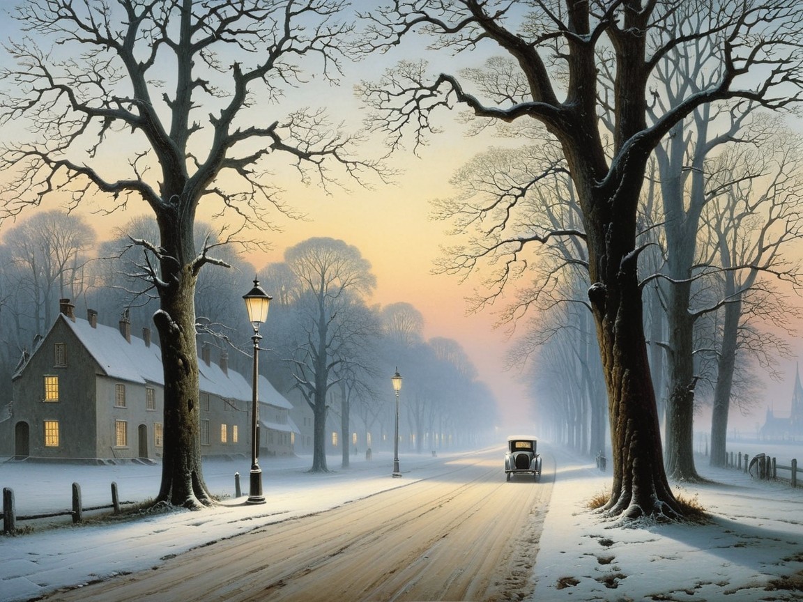 Winter Scene with Snow-Covered Road and Trees