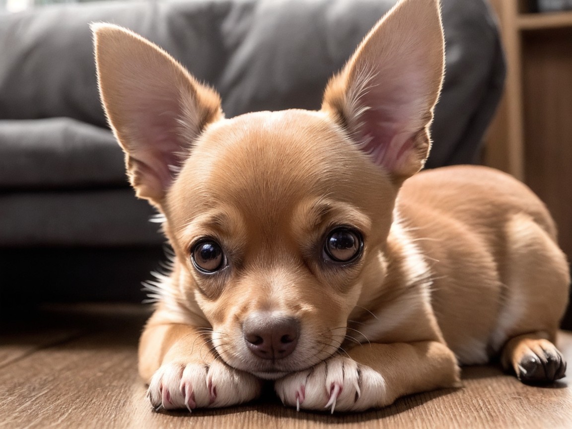 Charming Chihuahua Puppy on Wooden Floor with Big Eyes