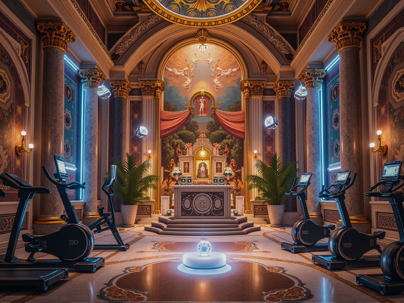 Luxurious Gym in Opulent Room with Elegant Decor