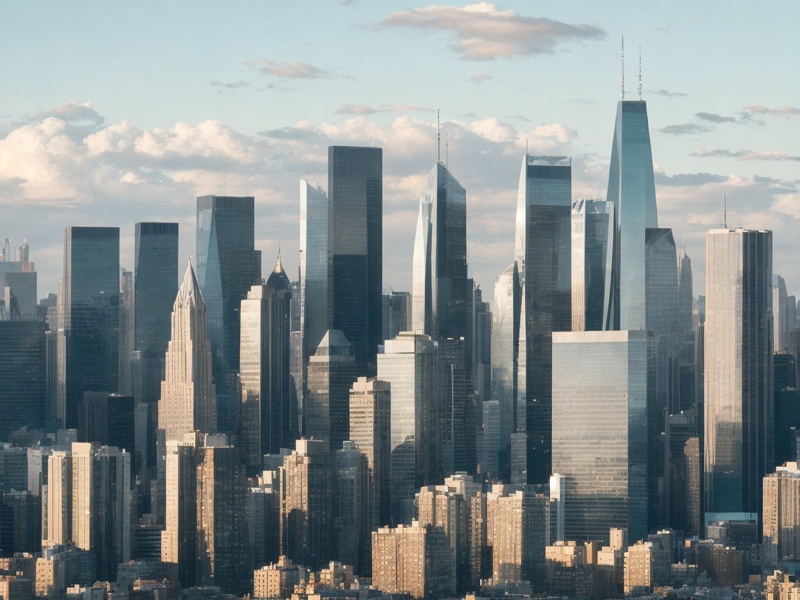 Vibrant Urban Skyline with Skyscrapers and Art Deco