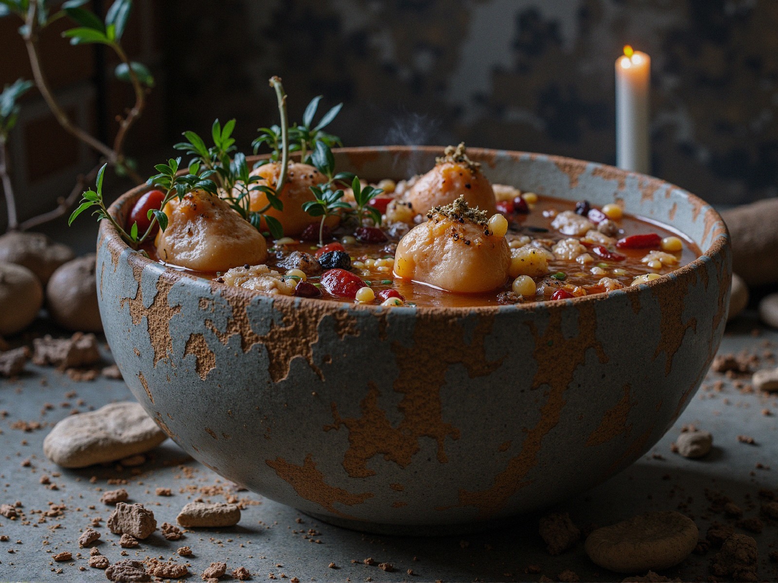 Rustic Bowl of Colorful Stew with Dumplings