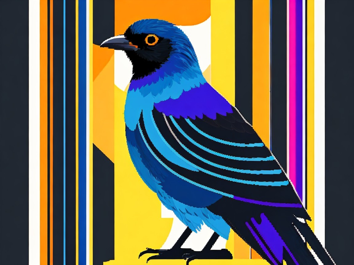 Vibrant Illustration of a Blue and Black Bird