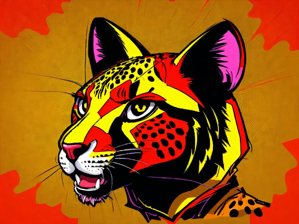 Stylized Illustration of a Leopard's Head in Bold Colors
