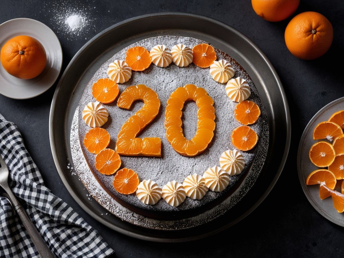 Styled Cake with Orange Decorations and Cream Swirls
