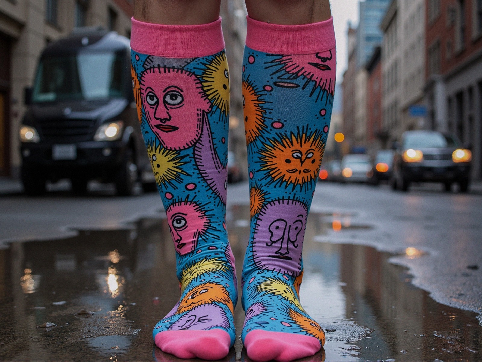 Colorful Cartoon Knee-High Socks with Sunburst Designs