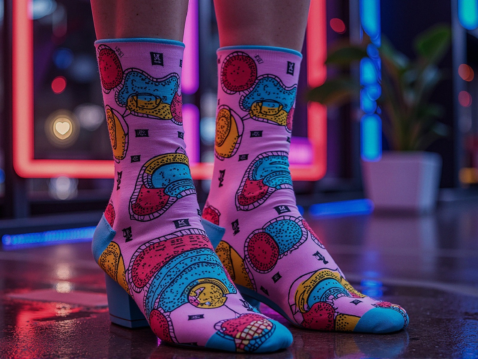 Vibrant Patterned Socks with Abstract Designs and Colors