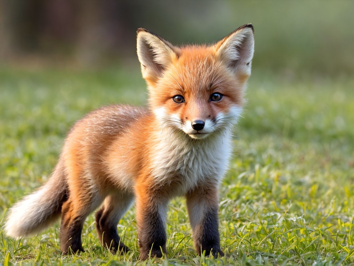 Playful Red Fox Cub in Grassy Meadow Setting