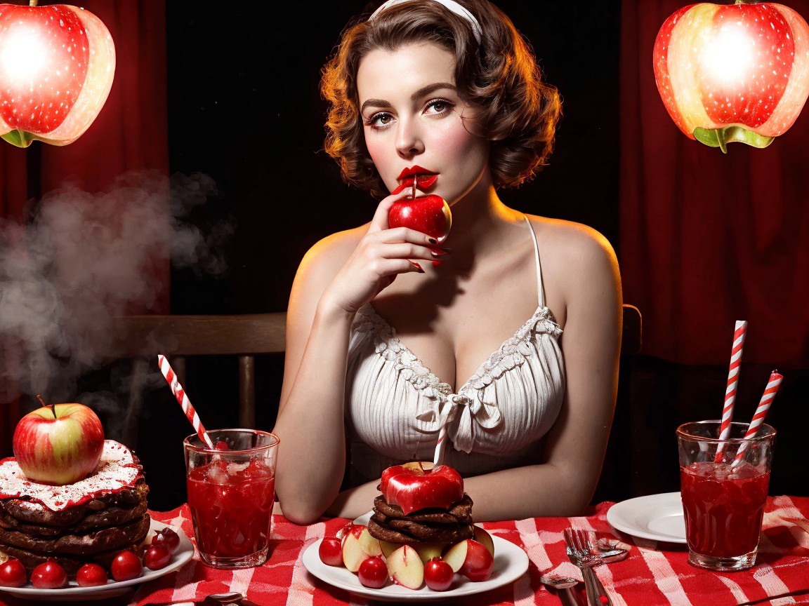 Vintage Scene with Retro Woman and Desserts