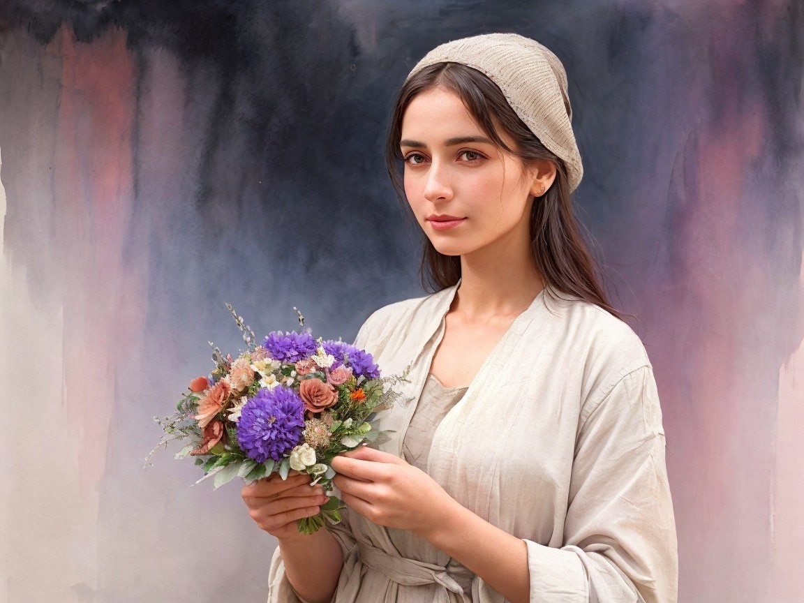 Young Woman with Vibrant Flower Bouquet in Soft Setting