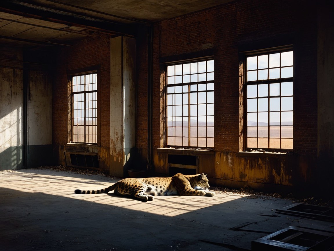 Tiger Relaxing in Abandoned Industrial Space