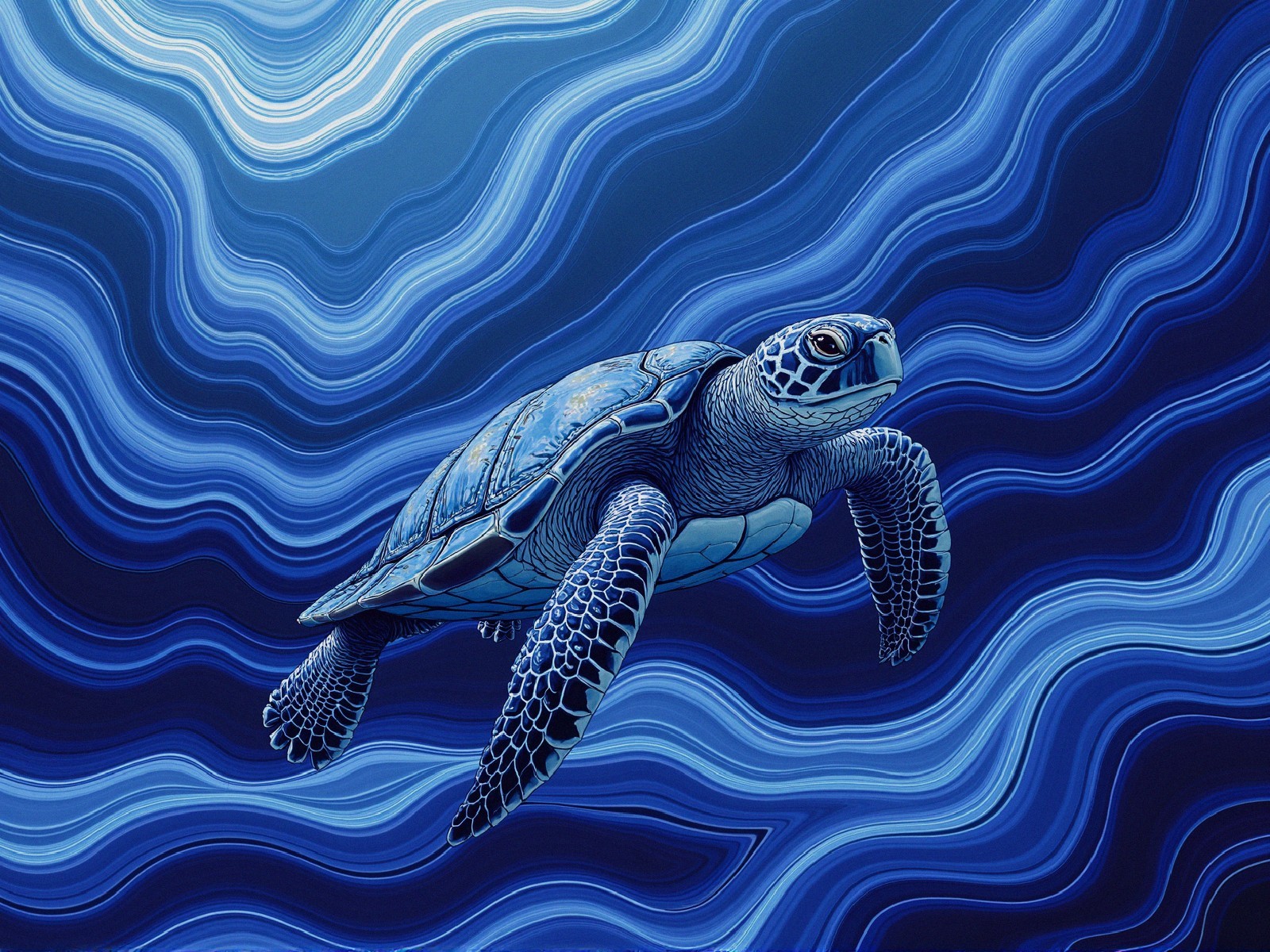 Sea Turtle Swimming in Vibrant Blue Waters
