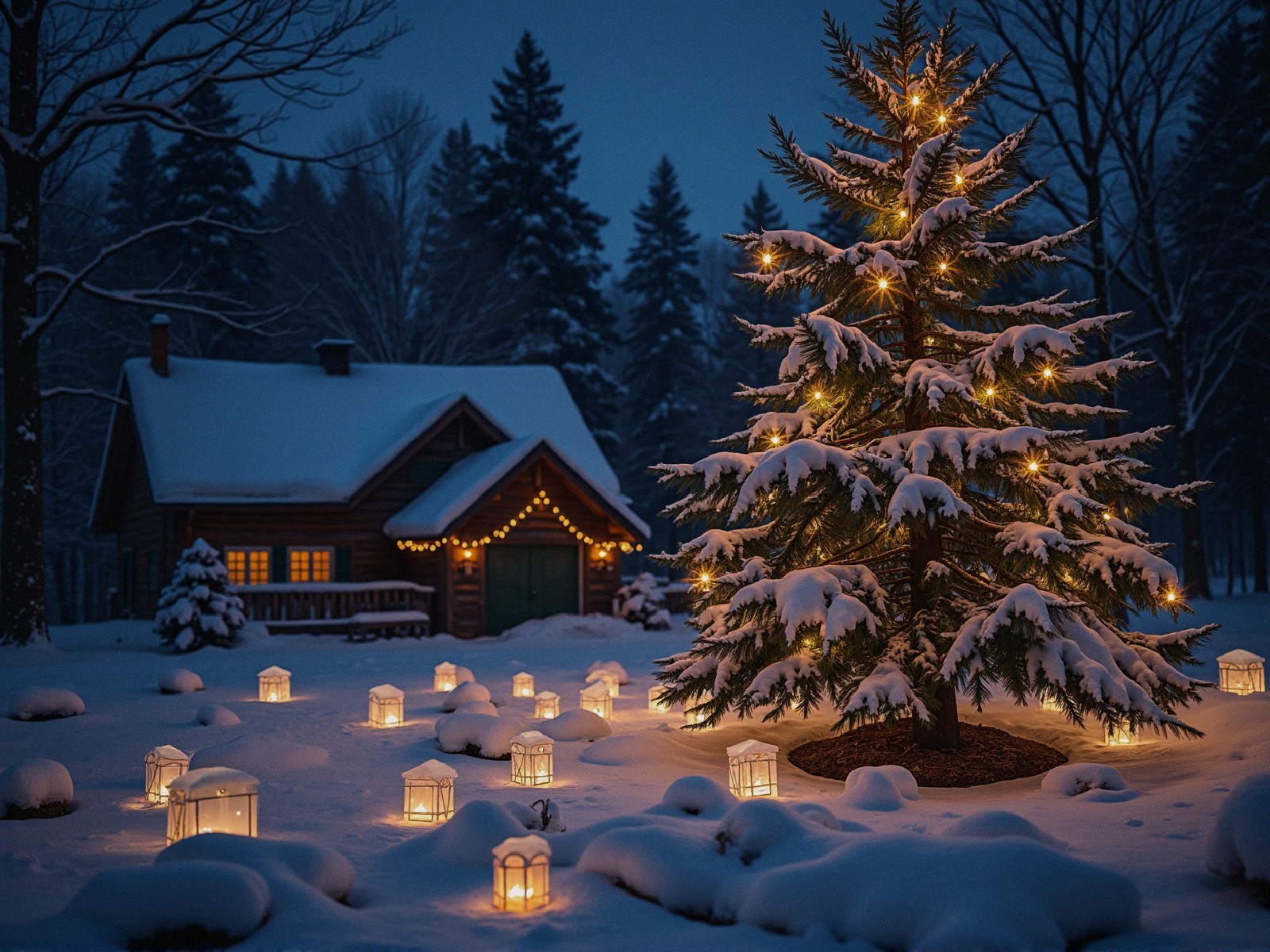 Cozy Log Cabin in a Snowy Winter Wonderland Scene