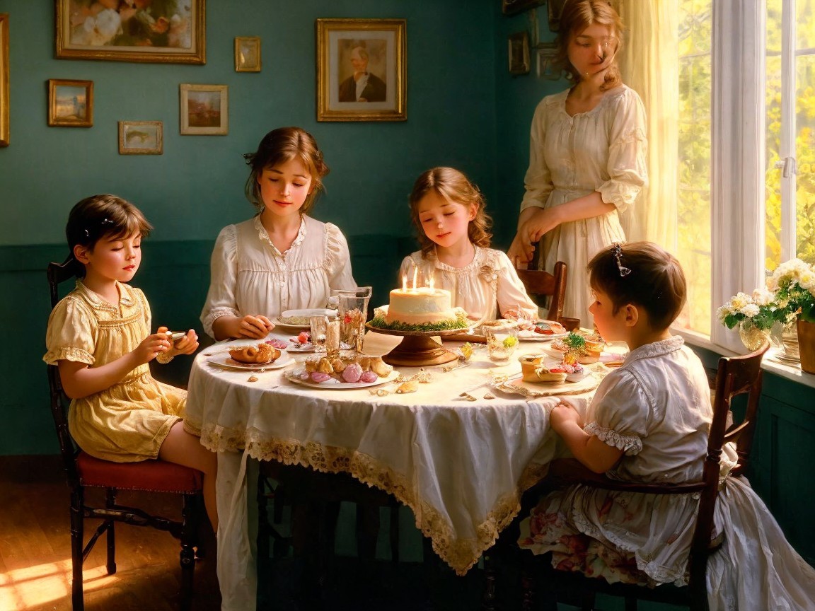 Indoor Birthday Gathering with Young Girls and Cake