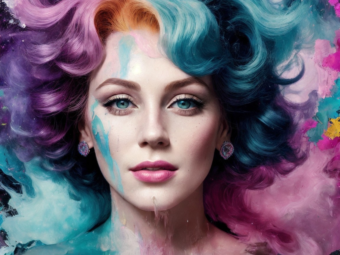 Portrait of a Woman with Colorful Hair and Makeup