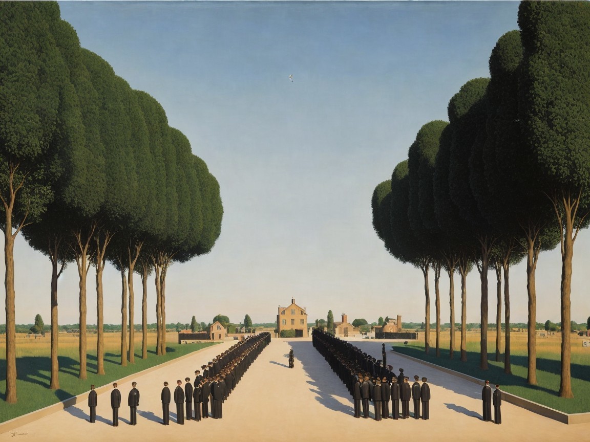 Symmetrical Landscape with Trees and Formal Gathering