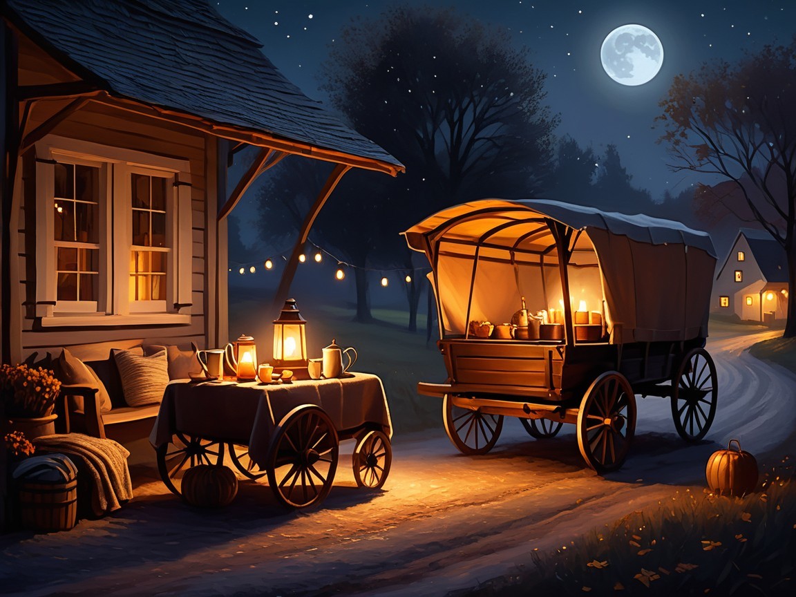 Countryside House at Night with Warm Lights and Decor