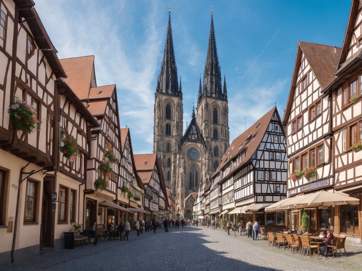 Charming Cobblestone Street with Half-Timbered Houses