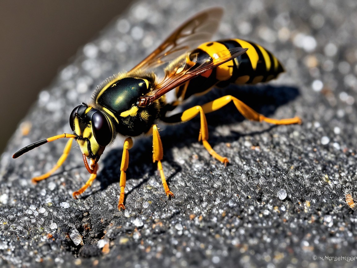 Close-up of a vibrant yellow and black wasp