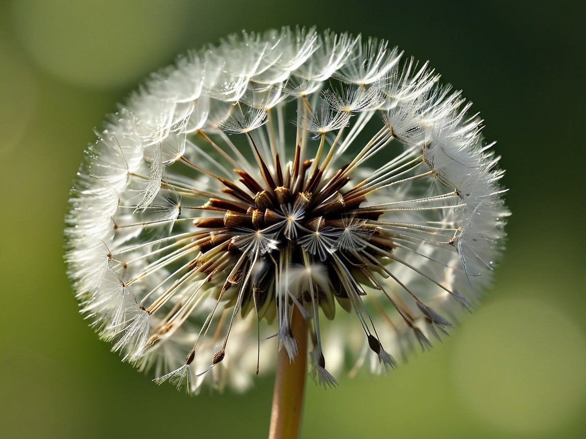 Close-up of a dandelion puff ball with seeds