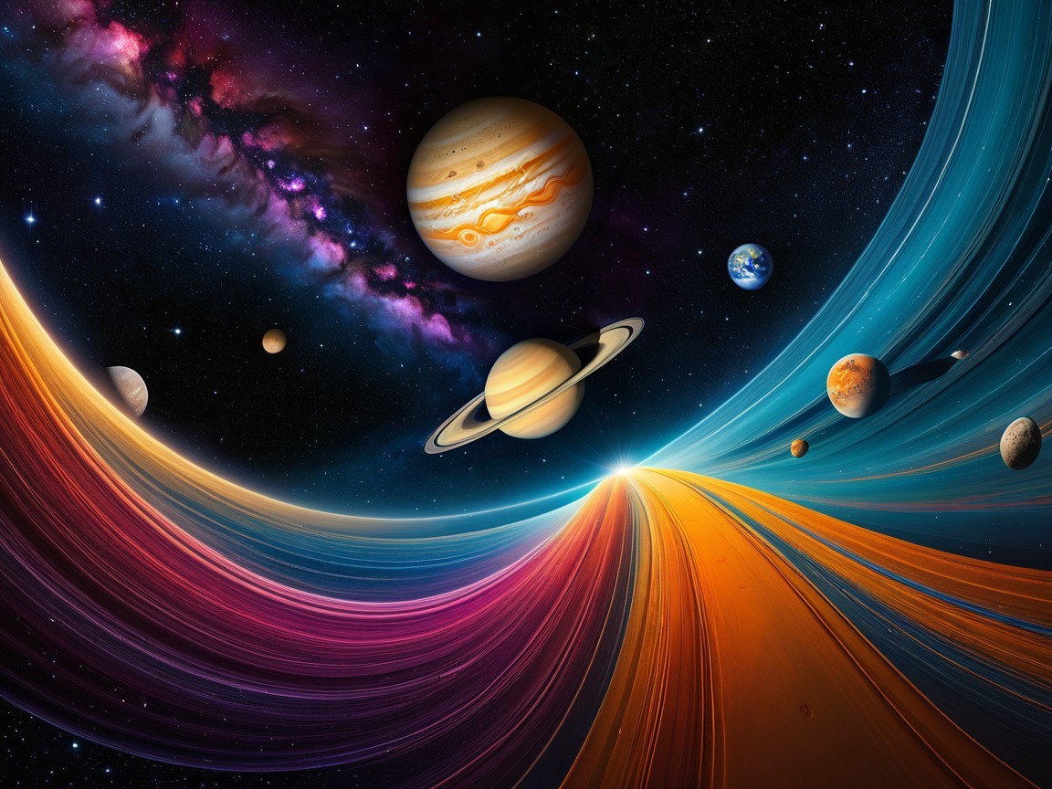 Vibrant Cosmic Scene with Nebula and Planets