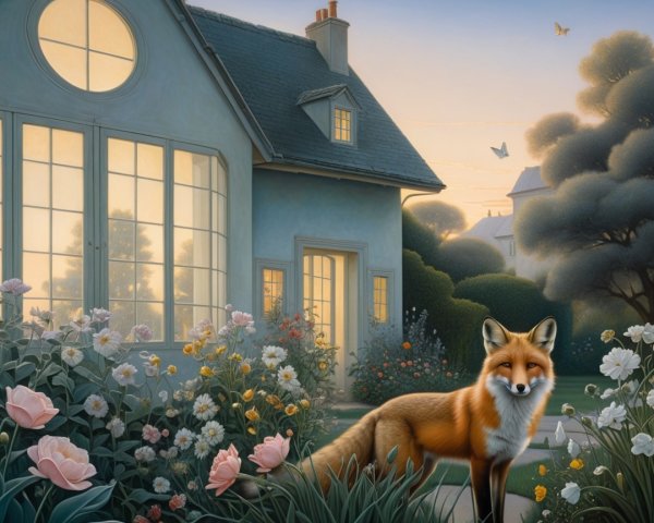 Charming House Surrounded by Flowers and Wildlife