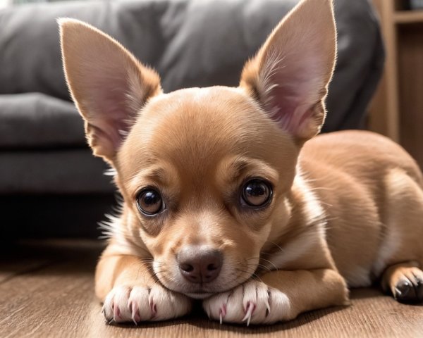 Charming Chihuahua Puppy on Wooden Floor with Big Eyes