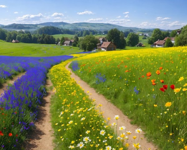 Vibrant Wildflower Fields and Rolling Green Hills