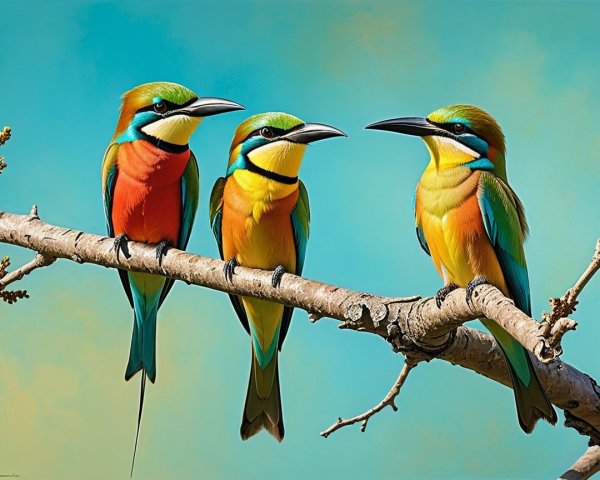 Vibrant Birds with Colorful Plumage on a Branch