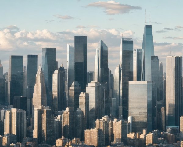 Vibrant Urban Skyline with Skyscrapers and Art Deco
