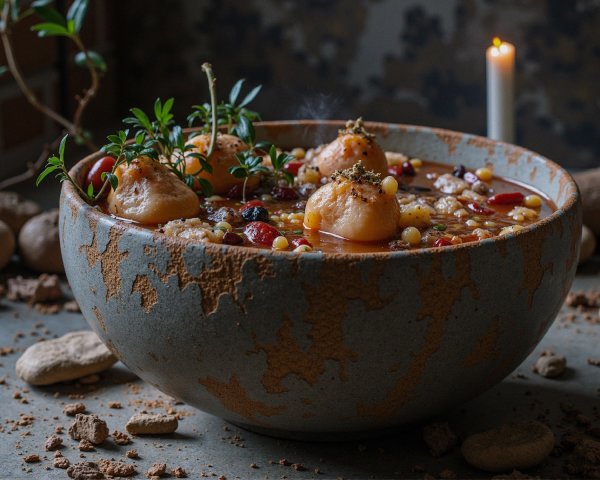 Rustic Bowl of Colorful Stew with Dumplings