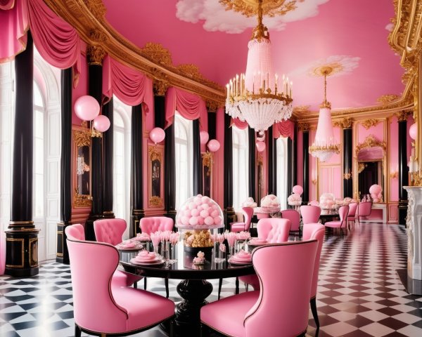 Lavish Pink-Themed Dining Room with Elegant Decor