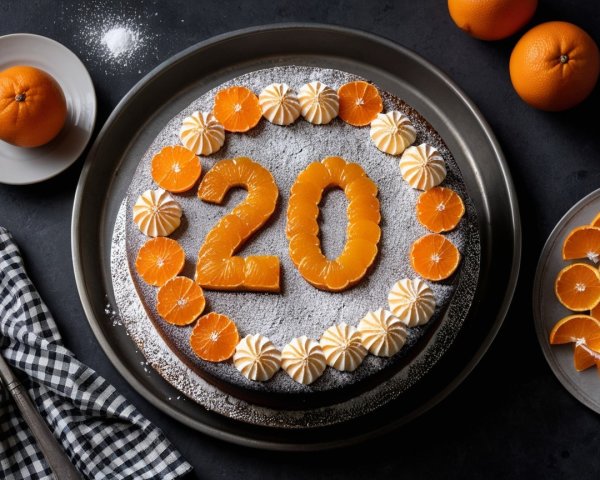 Styled Cake with Orange Decorations and Cream Swirls