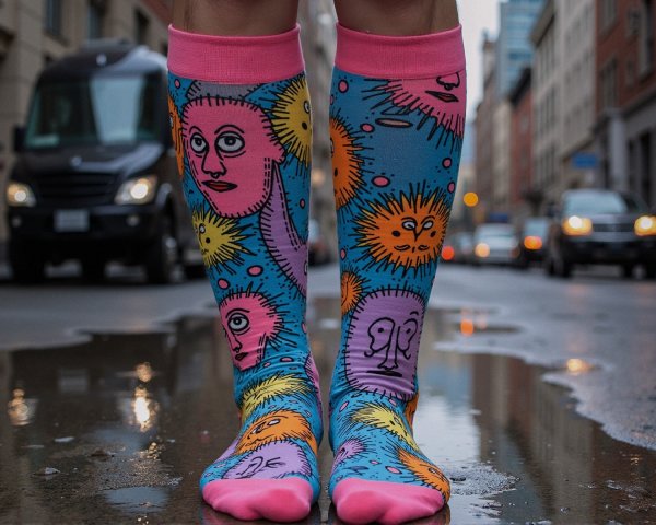 Colorful Cartoon Knee-High Socks with Sunburst Designs