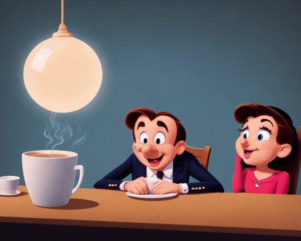 Whimsical Cartoon Characters Enjoying Coffee Together