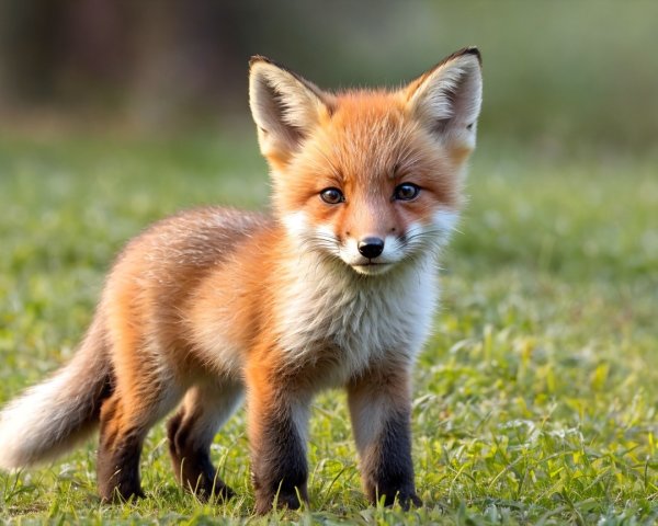 Playful Red Fox Cub in Grassy Meadow Setting