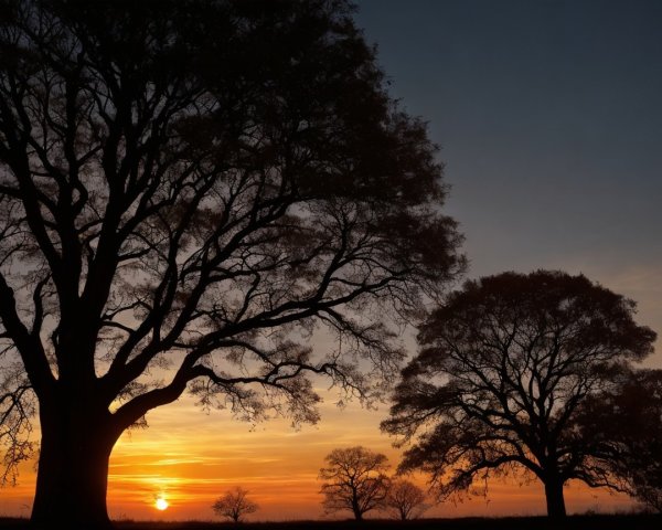 Serene Landscape with Trees at Vibrant Sunset