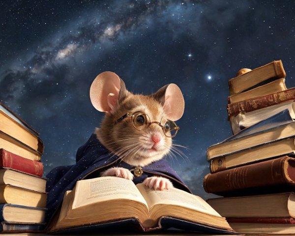 Whimsical Mouse in Glasses at a Desk with Books