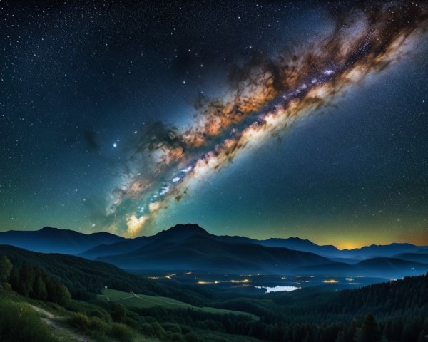 Night Sky with Milky Way over Mountain Landscape