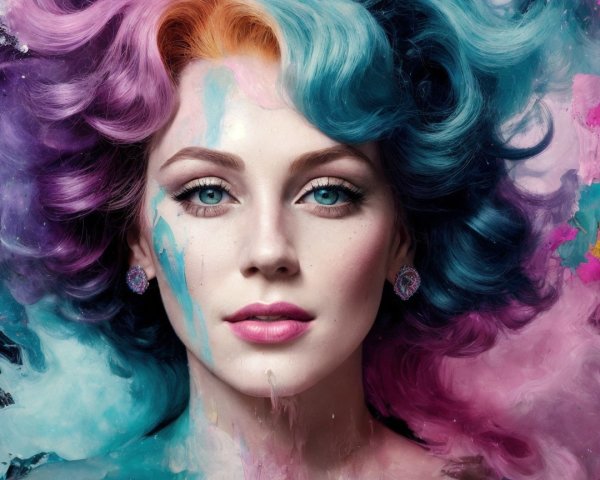 Portrait of a Woman with Colorful Hair and Makeup