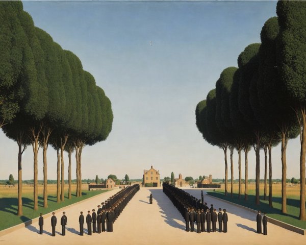 Symmetrical Landscape with Trees and Formal Gathering