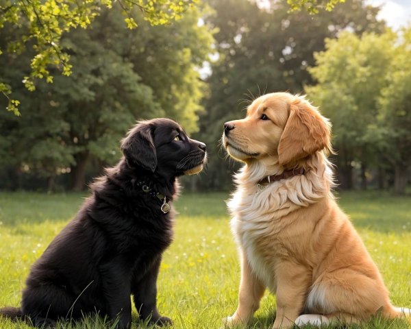 Puppies on Green Lawn in Sunlit Serenity