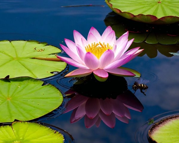 Pink Lotus Flower on Tranquil Water Surface