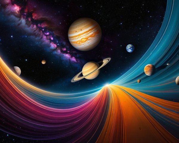 Vibrant Cosmic Scene with Nebula and Planets